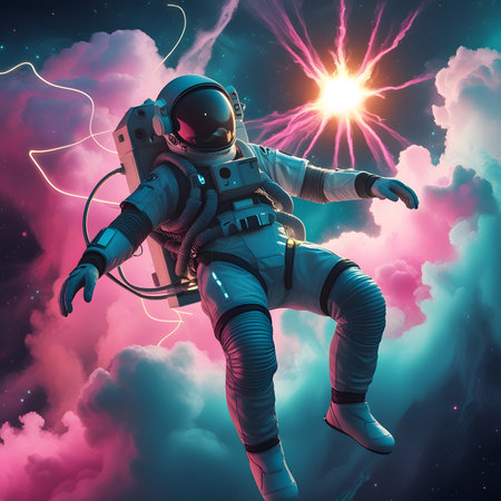 Astronaut in outer space. 3D illustration. Elements of this image furnished by NASAの素材