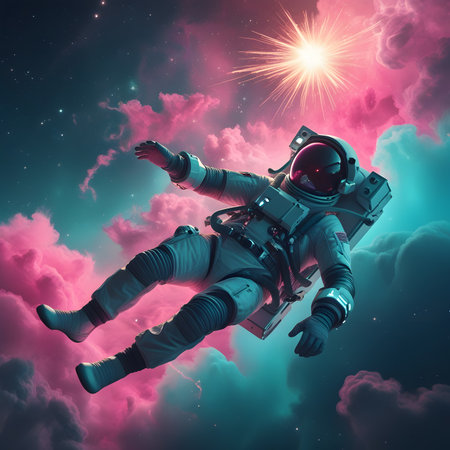 Astronaut in outer space against the background of the night skyの素材