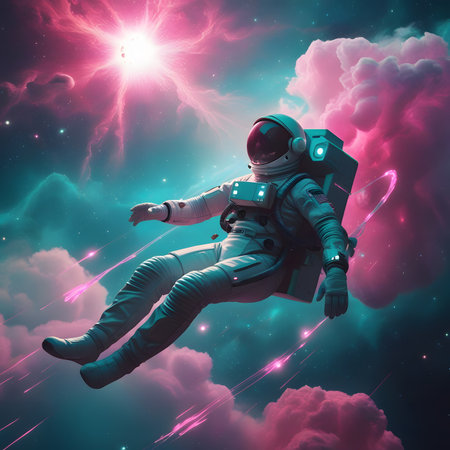 Astronaut in outer space. 3D illustration. Elements of this image furnished by NASAの素材