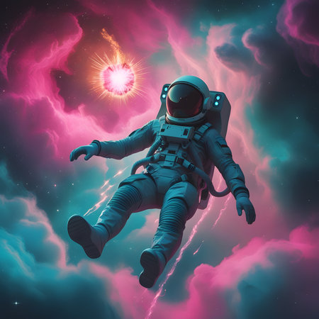 Astronaut in outer space. 3d illustration. Fantasy.の素材