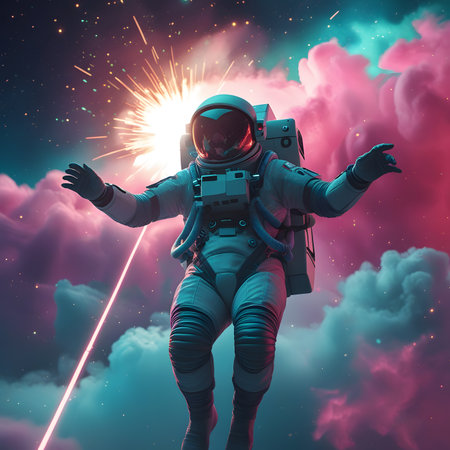 Astronaut in space. Mixed media. Mixed media. Mixed mediaの素材