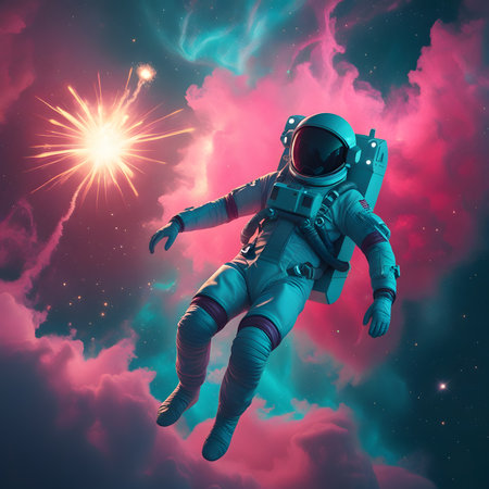 Astronaut in outer space against the background of the night skyの素材