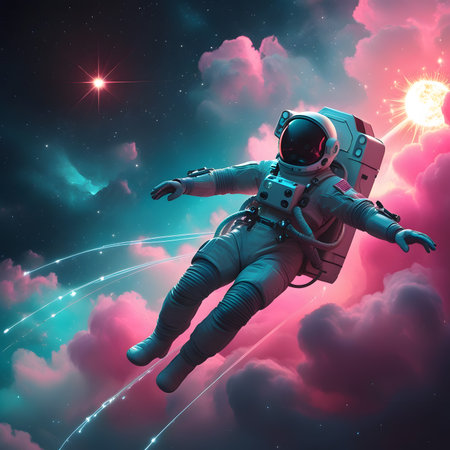 Astronaut in outer space. 3D illustration. Elements of this image furnished by NASAの素材