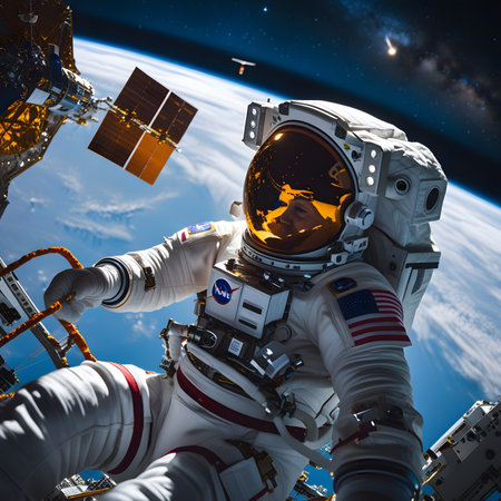 Astronaut in outer space. Elements of this image furnished by NASAの素材