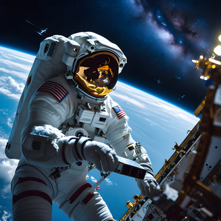 Astronaut in outer space against the background of the planet.の素材