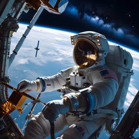 Astronaut in outer space against the background of the planet.の素材