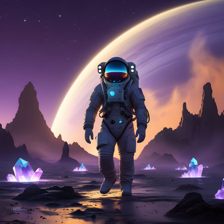 Astronaut in the space against the background of an alien planetの素材