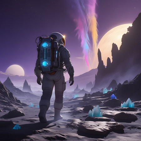 Astronaut on the background of the moon. Fantasy landscape.の素材