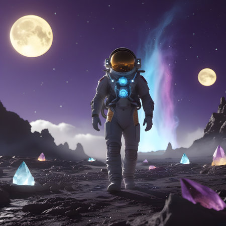 Astronaut on the background of the moon. 3d renderingの素材