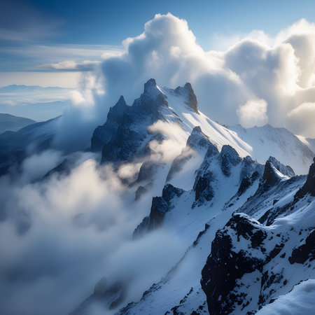Mountains in the clouds. Caucasus, Dombay. Russiaの素材