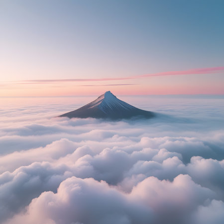 Mt. Fuji in the clouds at sunrise. 3d renderの素材