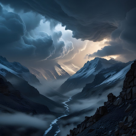 Dramatic clouds over the mountains. Elements of this image furnished by NASAの素材