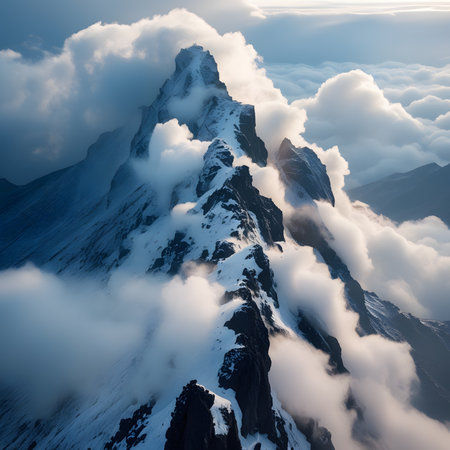 Mountain landscape with clouds and fog. Caucasus, Dombaj.の素材