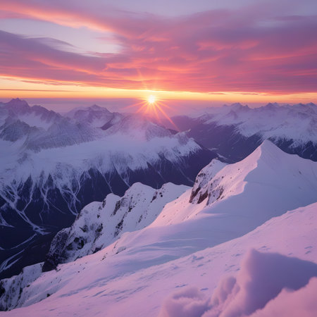 Sunset in the mountains. View from the top of the mountain.の素材