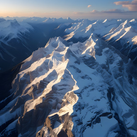Aerial view of Himalaya mountain range at sunrise, Nepal.の素材