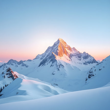 Snowy mountains at sunrise. Caucasus Mountains, Georgia, region Gudauri.の素材