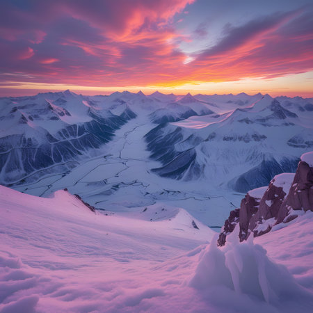 Beautiful sunset in the mountains. Caucasus Mountains, Georgia, region Gudauri.の素材