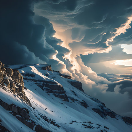 Beautiful winter landscape in the mountains. Dramatic sky over the mountains.の素材