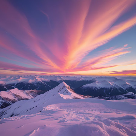 Majestic sunset in the mountains landscape. Dramatic sky.の素材