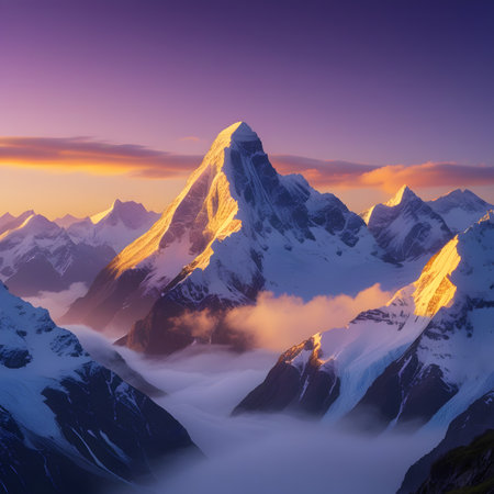 Mountain landscape at sunrise. Himalayas, Nepal, Asiaの素材