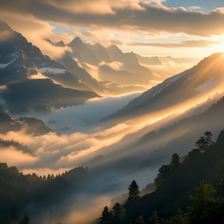 Foggy morning in the Dolomites, Italy, Europeの素材