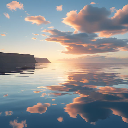 Beautiful seascape. Sunrise over the sea. 3d renderの素材