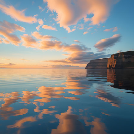 Beautiful seascape. Sunset over the sea. 3d renderの素材