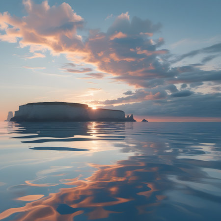 Beautiful sunset over the sea. 3d rendering, 3d illustration.の素材