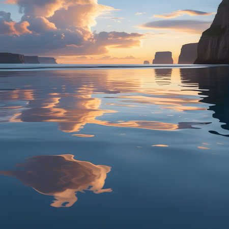 Sunset on the beach of Vik I Myrdal, Icelandの素材