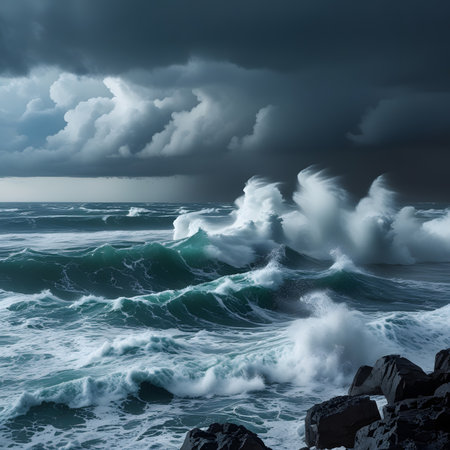 Stormy seascape with stormy sky. Long exposure.の素材