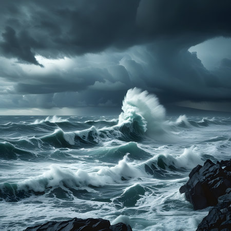 Stormy sea and stormy sky. Nature composition. Elements of this image furnished by NASAの素材