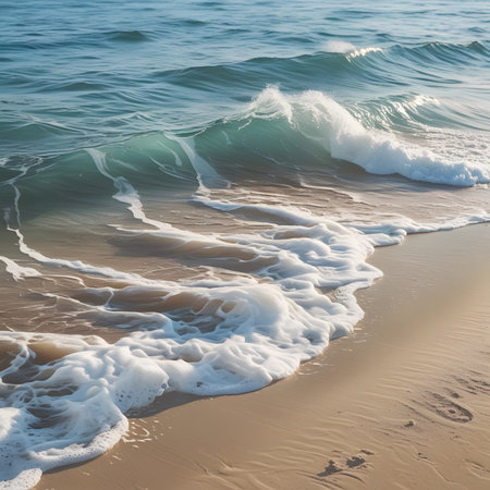 Soft wave of the sea on the sandy beach. Nature background.の素材