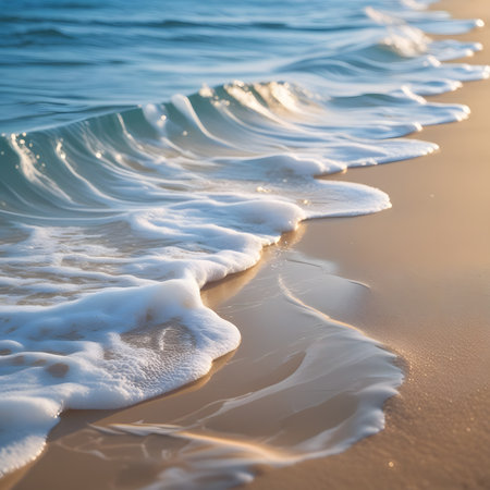 Soft wave of the sea on the sandy beach. Selective focus.の素材