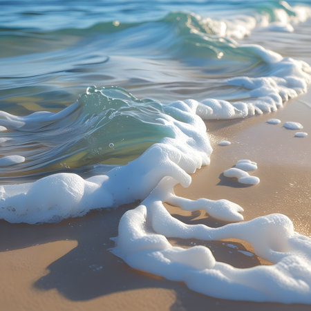 Soft wave of the sea on the sandy beach. Close-up.の素材