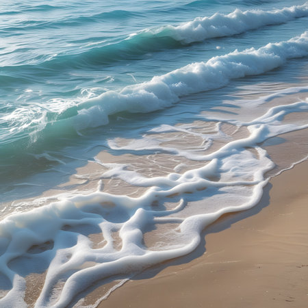 Beautiful seascape with waves on the sandy beach. Toned.の素材