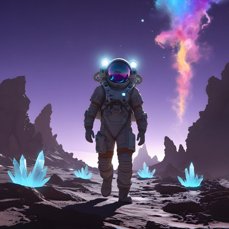 Astronaut on the background of the planet. 3d renderingの素材