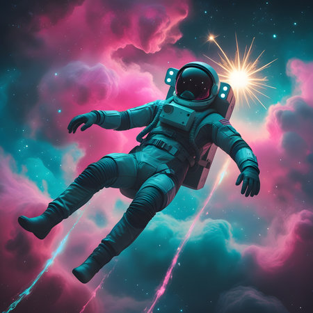Astronaut flying in outer space. Elements of this image furnished by NASAの素材