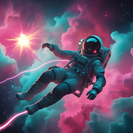 Astronaut in outer space. 3D illustration. Elements of this image furnished by NASAの素材