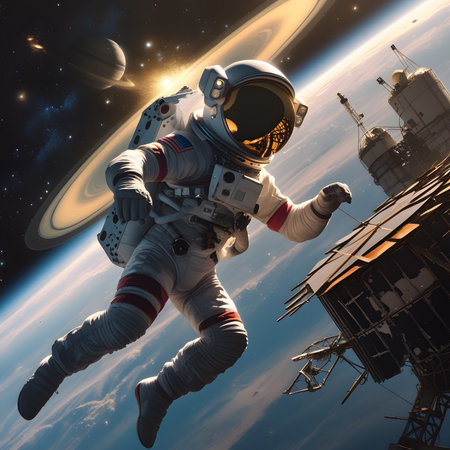 Astronaut in outer space. Elements of this image furnished by NASAの素材