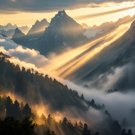 Sunset in the mountains. Sunrise in the mountains. Mountain landscape.の素材