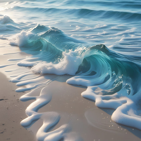 Beautiful seascape with blue ocean wave on sandy beach.の素材