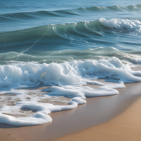 Soft wave of the sea on the sandy beach. Beautiful natural backgroundの素材