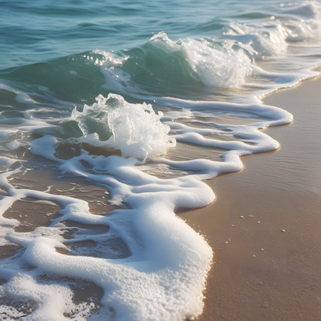 Soft wave of the sea on the sandy beach. Selective focus.の素材