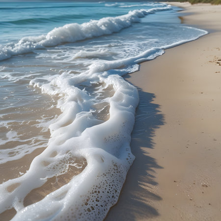 Soft wave of the sea on the sandy beach. Summer background.の素材