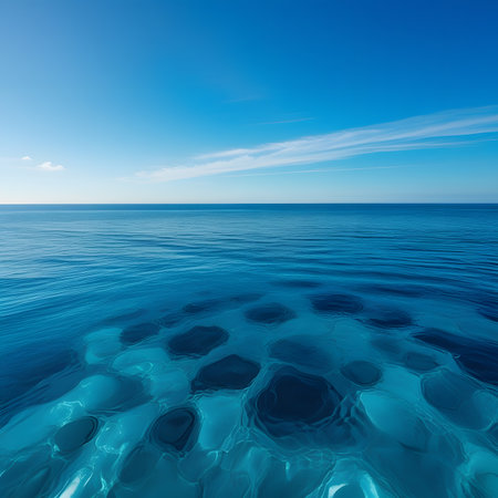 Blue sea and blue sky with clouds. Seascape. 3d renderの素材