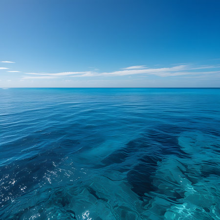 Blue sea and blue sky. Beautiful nature background with copy space.の素材