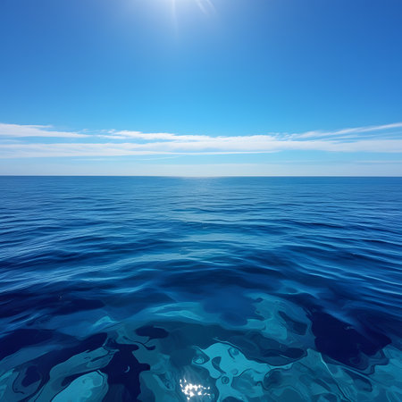 Blue sea and sky with clouds. Nature composition. 3D renderingの素材