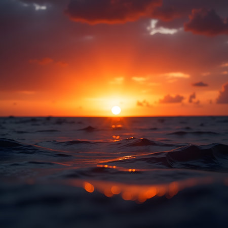 Beautiful sunset on the sea. Sunset on the sea. The sun sets over the ocean.の素材