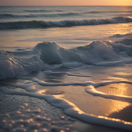 Waves on the beach at sunset. Beautiful seascape.の素材