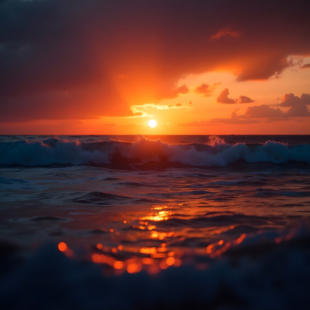 Beautiful sunset over the sea. Colorful sunset on the beachの素材